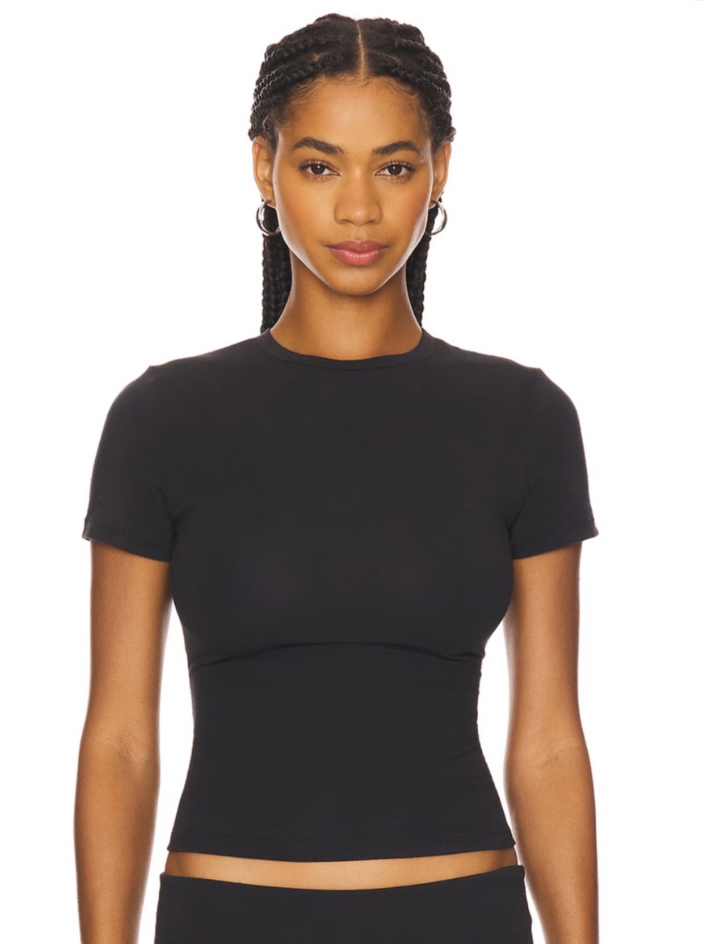 SKIMS Black Short Sleeve cotton jersey Crew Tee